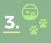 Number three and illustration of fish tank and paw prints